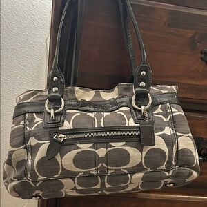 Coach Penelope Gray and White Denim Signature Shoulder Bag.